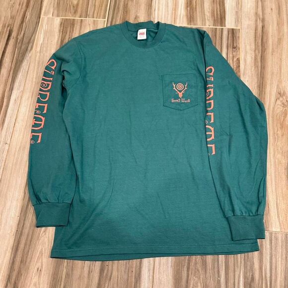 Supreme x SOUTH2 WEST8 Teal and orange Long Sleeve pocket shirt with spellout - Picture 1 of 5